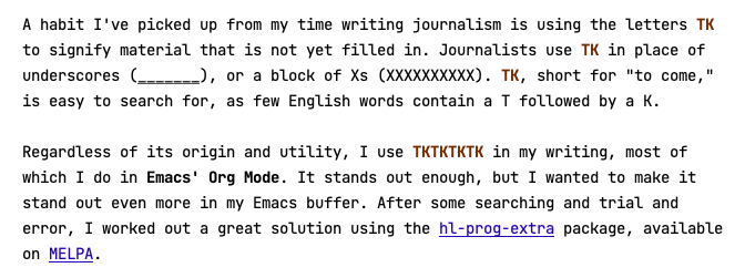 Figure 1: Draft of this post. Each TK is highlighted automaticlly